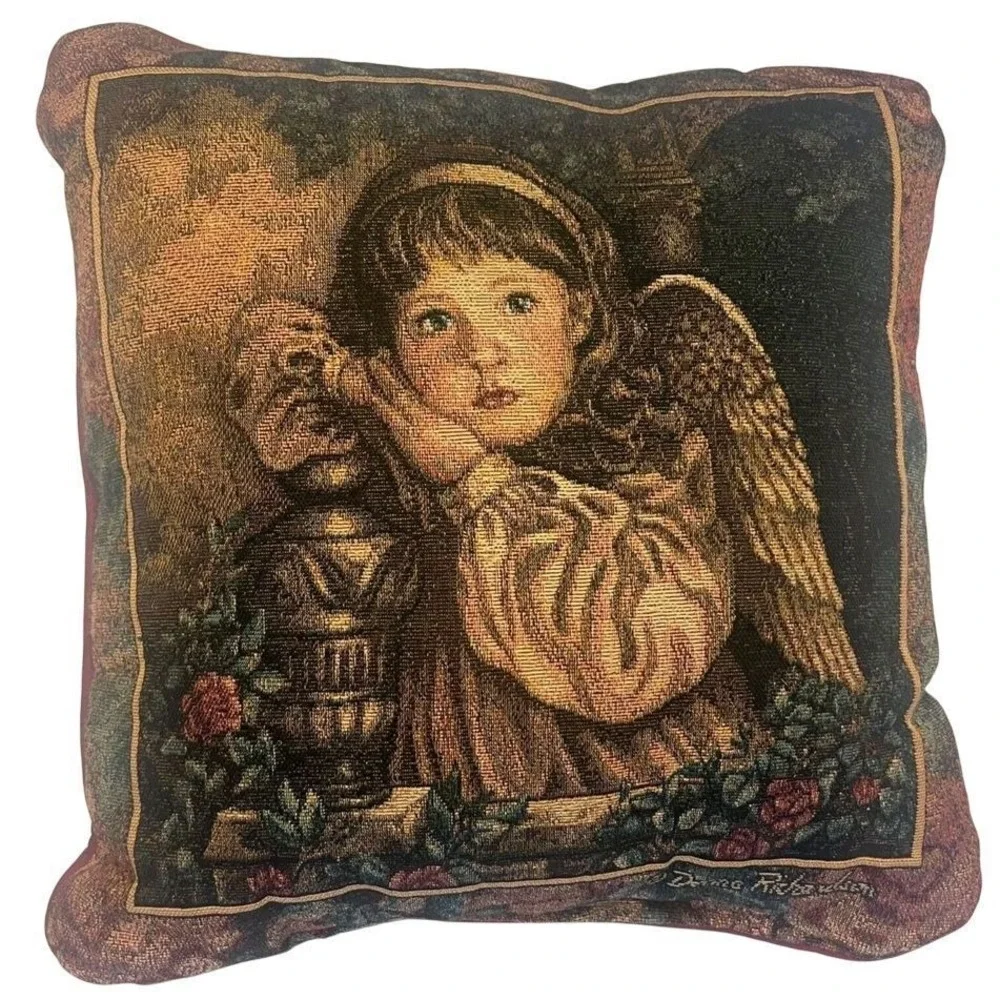Blue Eyed Angel Tapestry Pillow In Garden Roses Donna Richardson Double Sided